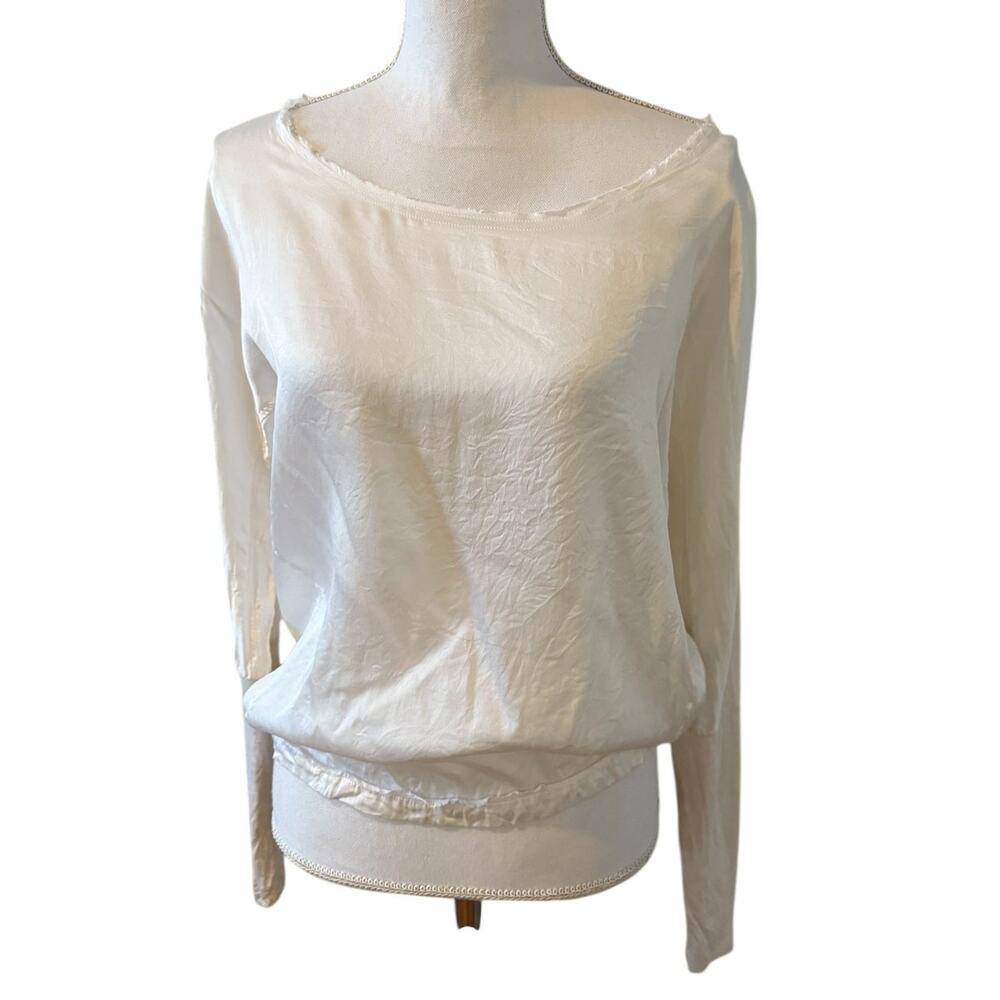 Go by Go Silk Brushed Silk Long Sleeve Top Winter White S